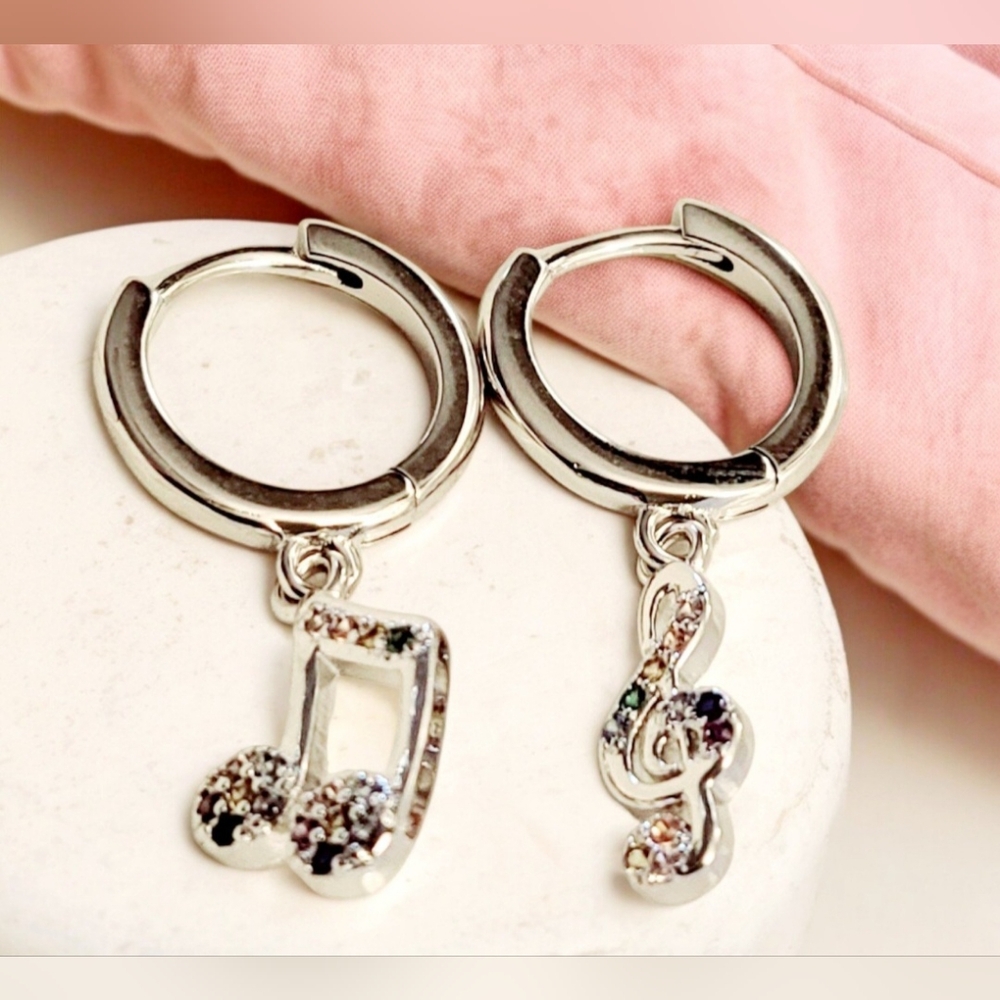 Sterling Silver Music Notes Earrings Womens Jewelry